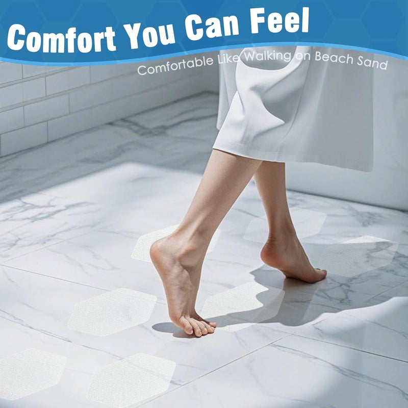 SX 24 Pcs Anti Slip Shower Stickers (Large 4.7" Hexagon), Oversized Non Slip Bathtub Stickers with Scraper, Invisible Clear High Traction Grit Safety Bath Decals for Tub Floor, Pools, Stairs - Image 4